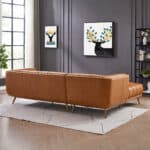 Cognac Leather Left Sectional Sofa with Plush Foam Cushions