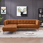 Cognac Leather Left Sectional Sofa with Plush Foam Cushions