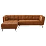 Cognac Leather Left Sectional Sofa with Plush Foam Cushions