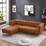 Cognac Leather Left Sectional Sofa with Plush Foam Cushions
