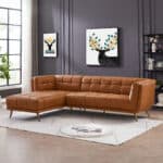 Cognac Leather Left Sectional Sofa with Plush Foam Cushions