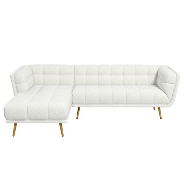Cream Boucle Left Sectional Sofa with Plush Foam Cushions