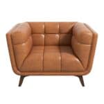 Cognac Leather Lounge Chair with Tufted Interior and Walnut Legs