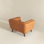 Cognac Leather Lounge Chair with Tufted Interior and Walnut Legs