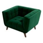 Green Velvet Lounge Chair with Mid-Century Walnut Wood Legs