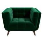 Green Velvet Lounge Chair with Mid-Century Walnut Wood Legs