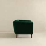 Green Velvet Lounge Chair with Mid-Century Walnut Wood Legs