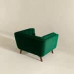 Green Velvet Lounge Chair with Mid-Century Walnut Wood Legs