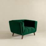 Green Velvet Lounge Chair with Mid-Century Walnut Wood Legs