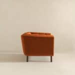 Orange Velvet Lounge Chair with Tufted Interior and Walnut Legs