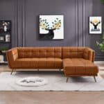 Cognac Leather Right Sectional Sofa Upholstered for Living Spaces
