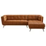 Cognac Leather Right Sectional Sofa Upholstered for Living Spaces