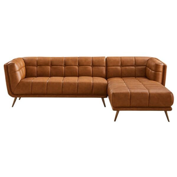 Cognac Leather Right Sectional Sofa Upholstered for Living Spaces