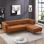 Cognac Leather Right Sectional Sofa Upholstered for Living Spaces