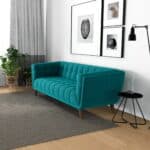 Small Teal Velvet Sofa with Solid Wood Legs