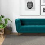 Small Teal Velvet Sofa with Solid Wood Legs