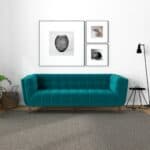 Small Teal Velvet Sofa with Solid Wood Legs