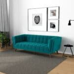 Small Teal Velvet Sofa with Solid Wood Legs