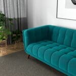 Small Teal Velvet Sofa with Solid Wood Legs