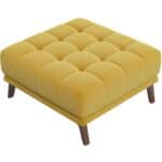Yellow Velvet Tufted Ottoman with Solid Wood Legs
