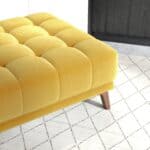 Yellow Velvet Tufted Ottoman with Solid Wood Legs