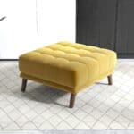 Yellow Velvet Tufted Ottoman with Solid Wood Legs