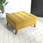 Yellow Velvet Tufted Ottoman with Solid Wood Legs