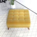 Yellow Velvet Tufted Ottoman with Solid Wood Legs