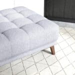 Light Grey Linen Tufted Ottoman with Solid Wood Legs