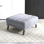 Light Grey Linen Tufted Ottoman with Solid Wood Legs