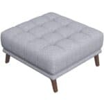 Light Grey Linen Tufted Ottoman with Solid Wood Legs