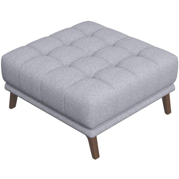Light Grey Linen Tufted Ottoman with Solid Wood Legs