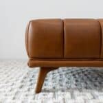 Cognac Leather Tufted Ottoman with Solid Wood Legs