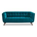 Small Teal Velvet Sofa with Solid Wood Legs