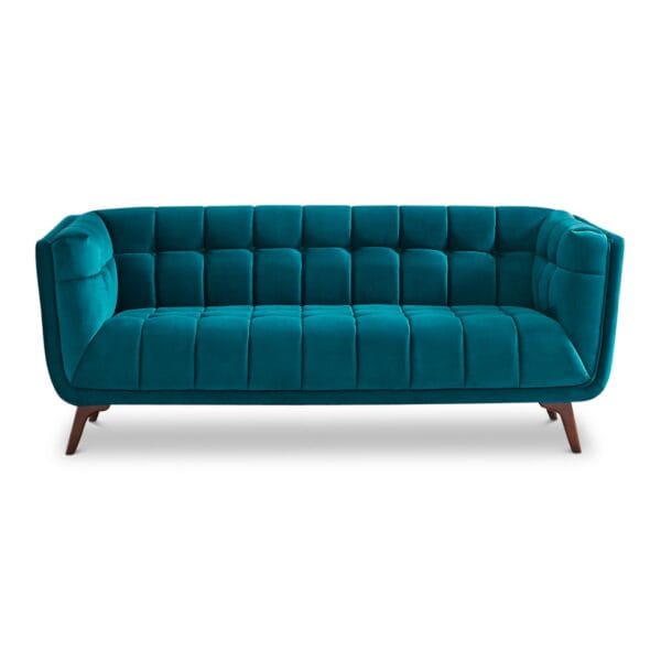 Small Teal Velvet Sofa with Solid Wood Legs