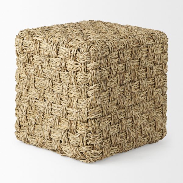 Adele 17.7L x 17.7W x 17.7H Medium Brown Seagrass Woven Square Pouf 3