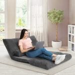 Adjustable Foldable Sleeper Sofa with Pillows and Metal Frame