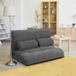 Adjustable Foldable Sleeper Sofa with Pillows and Metal Frame