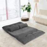 Adjustable Foldable Sleeper Sofa with Pillows and Metal Frame