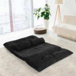 Adjustable Foldable Sleeper Sofa with Pillows and Metal Frame