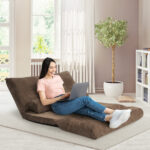 Adjustable Foldable Sleeper Sofa with Pillows and Metal Frame