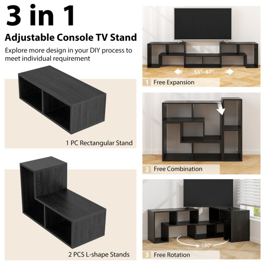 Adjustable TV Stand with Shelves for TVs Up to 65 Inches (3-Piece) 28 Adjustable TV Stand with Shelves for TVs Up to 65 Inches (3-Piece) - Image 28