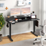 55 Inch x 24 Inch Height Adjustable Electric Standing Desk with Drawers and Monitor Shelf