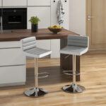 Ergonomic Adjustable Barstools with PU Leather and Footrest (Set of 2)