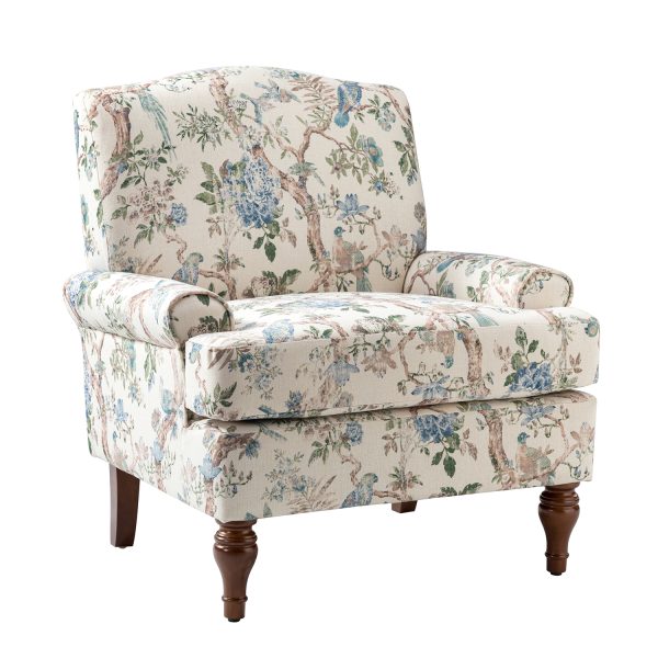 Adolf Bird Print Linen Armchair with Solid Wood Legs 1