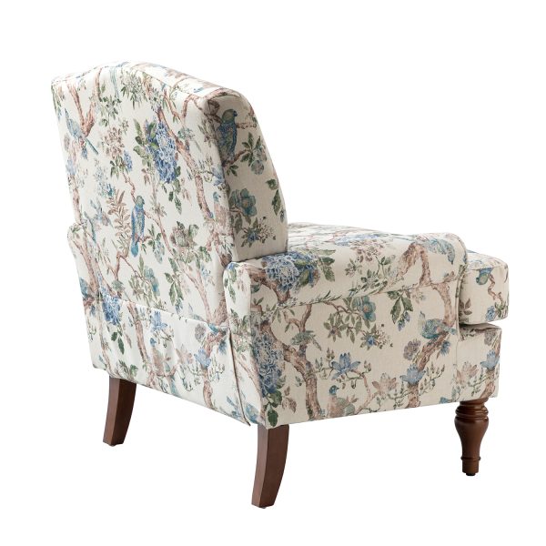 Adolf Bird Print Linen Armchair with Solid Wood Legs 2