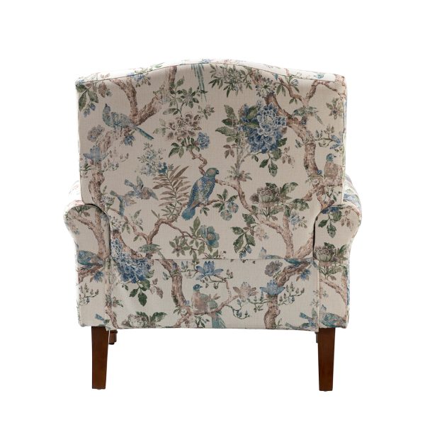 Adolf Bird Print Linen Armchair with Solid Wood Legs 3