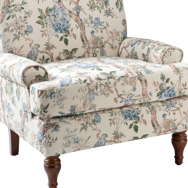 Adolf Bird Print Linen Armchair with Solid Wood Legs 4