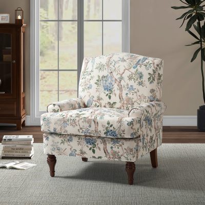Adolf Bird Print Linen Armchair with Solid Wood Legs