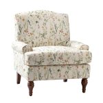 Adolf Bird Print Linen Living Room Armchair with Wood Legs